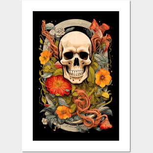 Botanic Bone Fusion: Chic Floral Skull Delight Posters and Art